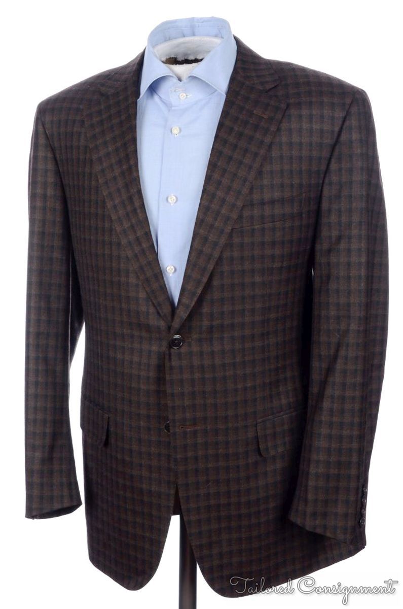 RAVAZZOLO Brown Plaid Check 100% Wool DUAL VENT Blazer Sport Coat