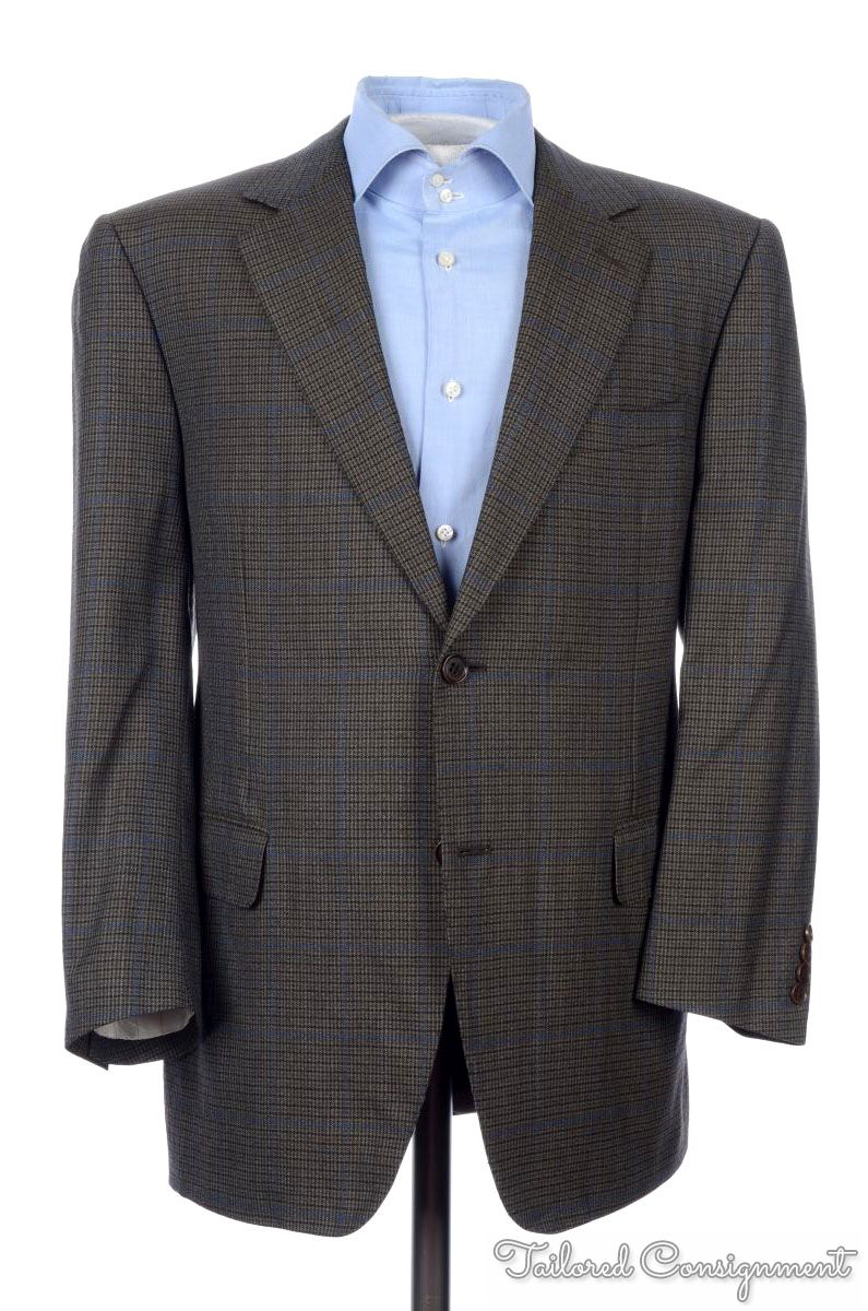 CANALI Recent Brown Woven Plaid Check Wool Mens Blazer Sport Coat ...