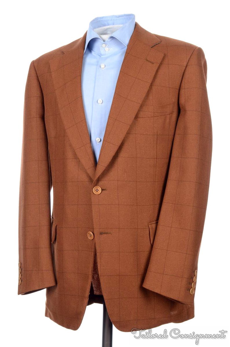 PAUL STUART Brown Check Woven Cashmere Wool Mens Blazer Sport Coat ...