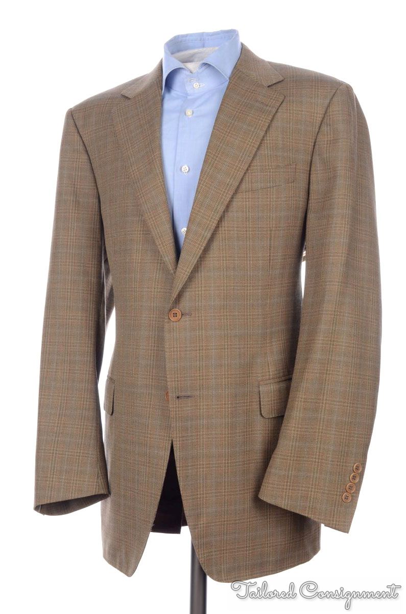 CANALI Recent Brown Plaid Check 100% Wool Mens Blazer Sport Coat Jacket ...