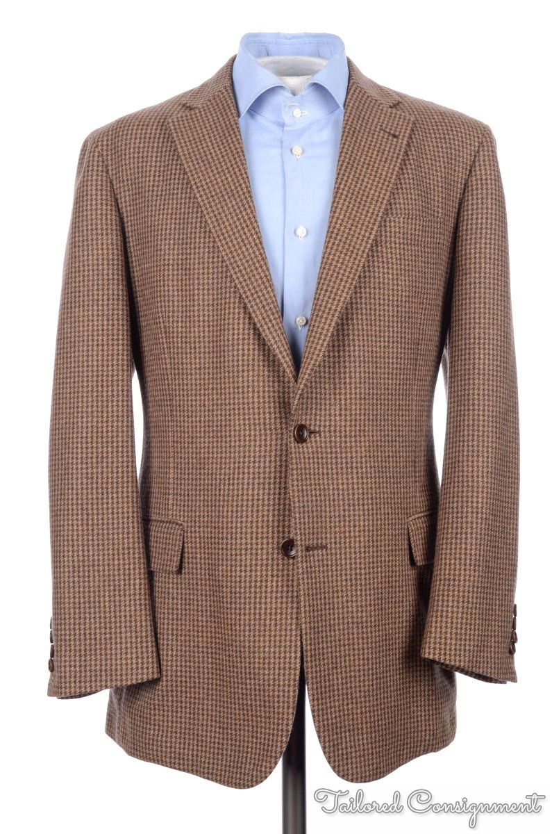 BROOKS BROTHERS Regent Brown Houndstooth CASHMERE TWEED Blazer Sport ...