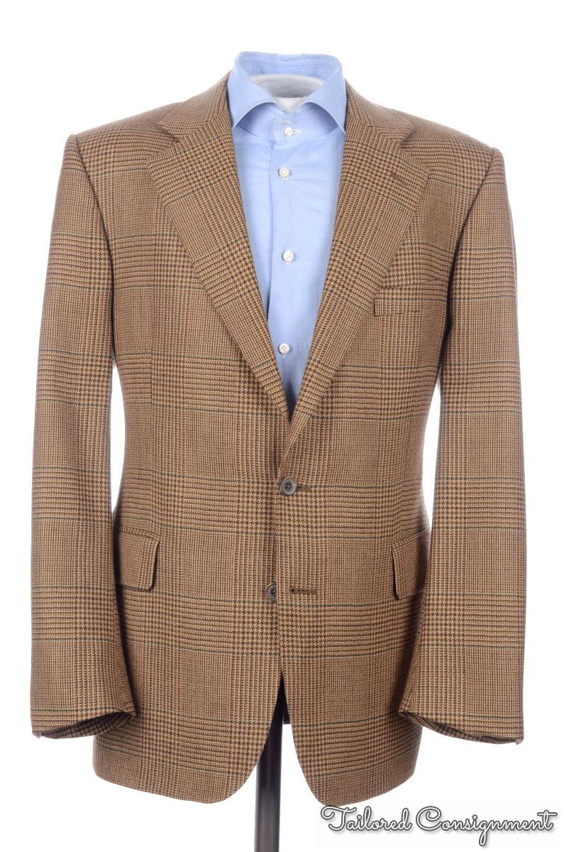 HOLLAND & HOLLAND Brown Plaid Check Wool Mens Blazer Sport Coat Jacket ...