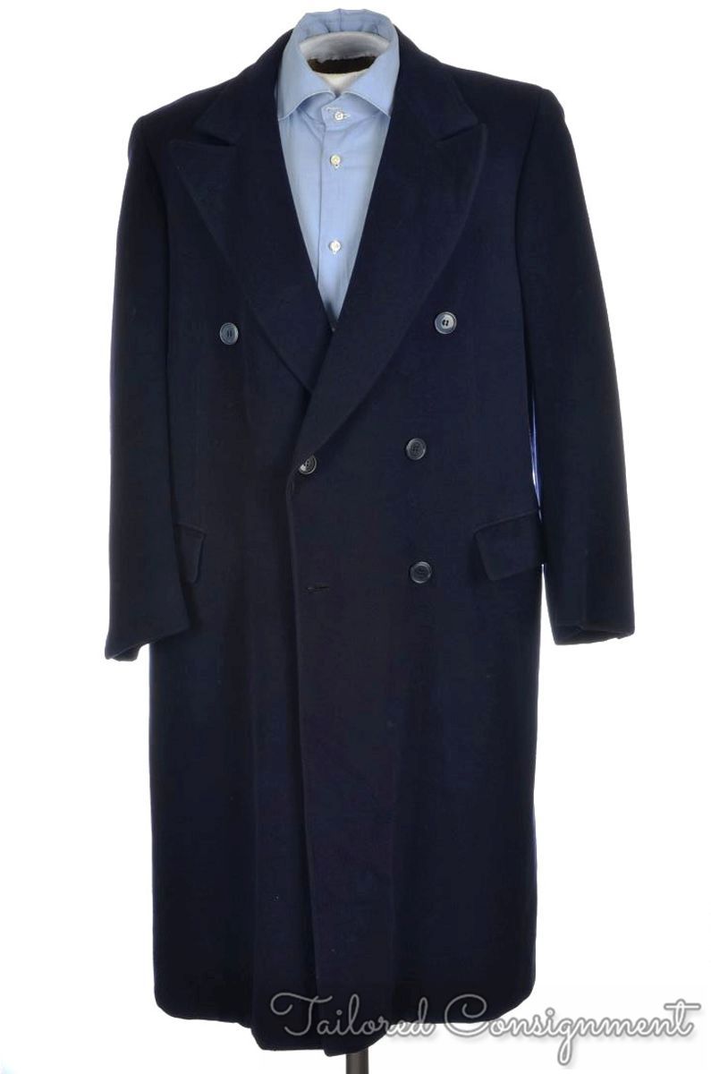 BRIONI Solid Blue 100% Wool Mens Double Breasted Overcoat Coat - 42 | eBay